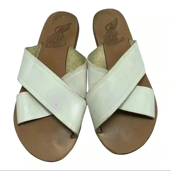 Ancient Greek Sandals Thais  Leather sandals slides wide cross straps size 7 - Picture 2 of 7